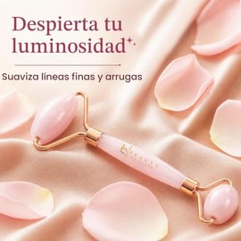 Beauty by Earth Rodillo facial de cuarzo rosa – mejor rodillo facial y herramienta de cuidado de la piel para masaje facial, rodillo de cara de piedra