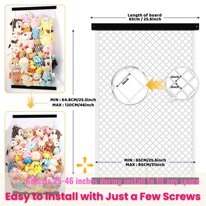 Stuffed Animal Storage Net, Elastic Stuffed Toy Holder,Door/Wall Mount Length
