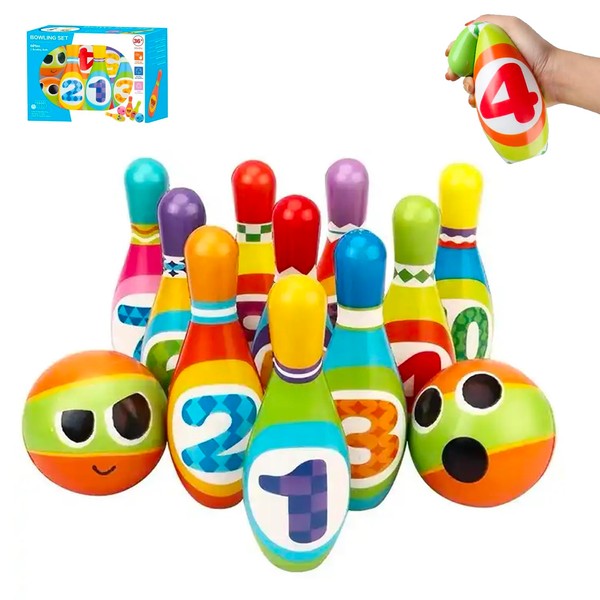 Kidow Toys Bowling Set Kids, Childrens Skittles Set Toys Educational Bowling Set with 10 xBowling Pins And 2 Balls For Toddlers Boys Girls Indoor & Outdoor Toy (Large)
