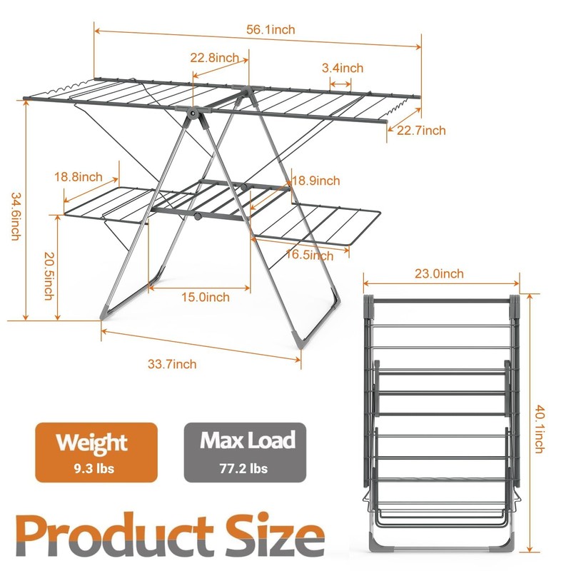 Bigzzia Clothes Drying Rack Foldable, 2-Level Large Laundry Drying Rack