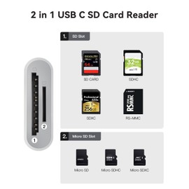 USB C SD Card Reader, WNXSLOAD SD Card Adapter with SD MicroSD Dual Slots for iPhone 15 16 iPad Mac MacBook Laptop, USB-C/TypeC High-Speed Trail Camera Memory Card Reader, Plug & Play - 2 Slots