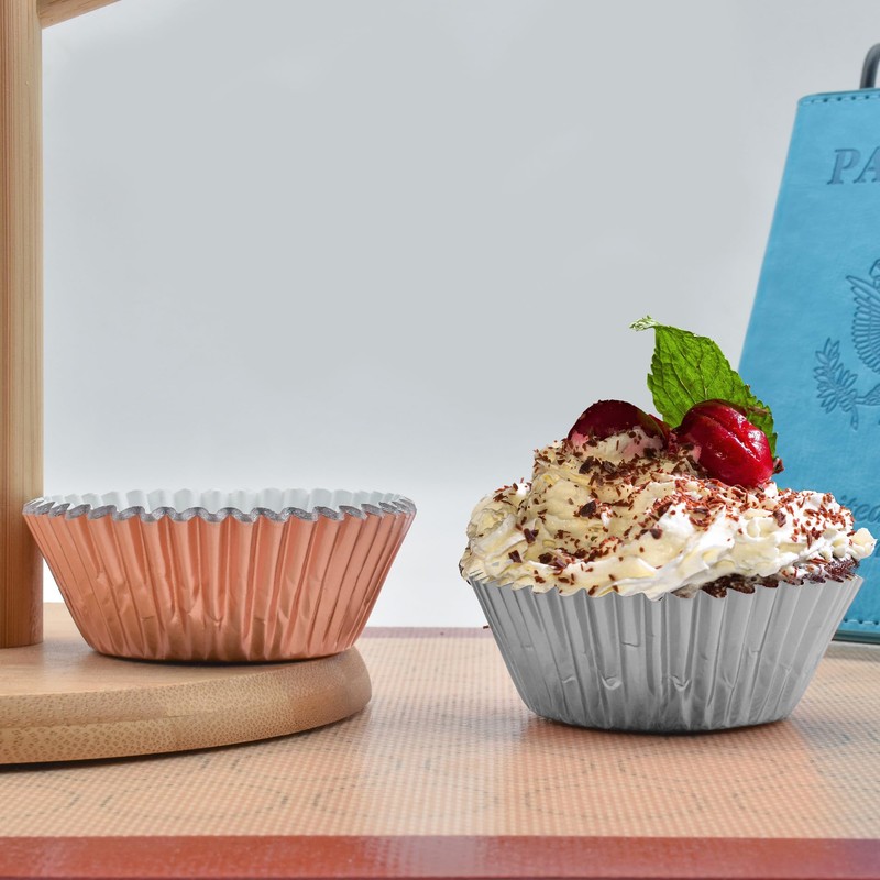 200 Pcs Rose Gold Foil Cupcake Liners Standard Baking Cups