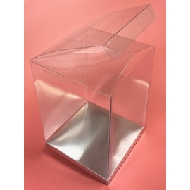 Durapak Supplies 24 PCS 5 x 5 x 7 w/Silver Card Bottom, Clear Plastic PVC Boxes for Party Favor Wedding Favor, retail products packaging and display