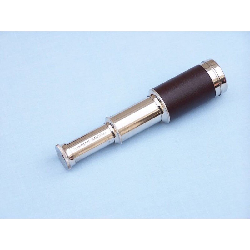Hampton Nautical Scout's Chrome/Leather Spyglass Telescope with Black Rosewood Box,
