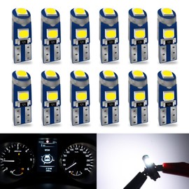 Qoope T5 LED Bulb White 74 73 37 2721 PC74 PC37 LED Bulbs Replacement 3030 3SMD 12 Volt for Car Dashboard Instrument Panel Gauge Cluster Indicator Dome Map Lights, Pack of 12