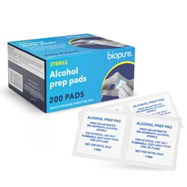 Biopure Alcohol Prep Pads – 200 Count Sterile Medium Isopropyl Alcohol Wipes Individually Wrapped | First Aid Alcohol Swabs| Medical Alcohol Pads for General Cleansing (2 X 2)