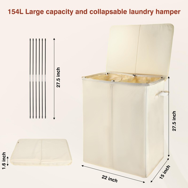 Voova 154L Double Laundry Hamper with Lid and 2 Removable