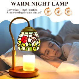 Candle Warmer Lamp - Electric Candle Lamps Timer Dimmer, Tiffany Style Stained Glass Candle Warming Lamp Compatible with Small Jar Candles Gifts for Her, Gift for Mom Candle Holders for Home Decor