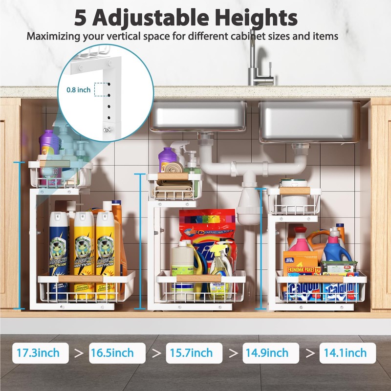 Liuoud Under Sink Organizer Storage 1 pack, 2 Tier Slide