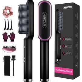 Cepillo Alisador de Cabello 3 en 1, Cepillo Alaciador de Cabello Eléctrico Profesional, 5 Temperaturas Ajustables 130-200°C, Alisado/Rizado sin Frizz, Daño Cero, 360g Liviano, 100-240V Ideal para Viajes