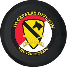 Funny Spare Tire Wheel Cover for Camper SUV Trailer Truck RV JP Thick PVC Leather | 1st Cavalry Division First Team Military Veteran Black 29 Inch