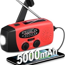 Emergency Weather Radio, Hand Crank, Portable, Solar Charging, with AM/FM/NOAA, LED Flashlights, Reading Lamp, SOS Alarm, Rechargeable (WB02 Yellow) - Color: 5000 mAh SY 01 Red