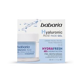 Babaria - Crema Gel Hidratante Facial con Ácido Hialurónico | Hidratación Intensa 24h | Efecto Relleno que Aporta Volumen y Elasticidad | Textura Ultraligera de Rápida Absorción | Ideal para Pieles Mixtas y Grasas | Vegano | 50 ml