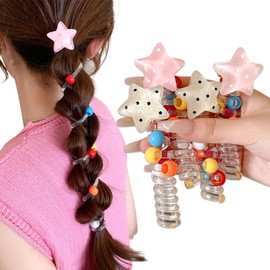4 Pcs Star Spiral Hair Ties Braided Elastic Telephone Scrunchies Phone Cord Hair Bands Women Thin Thick Hair Straight Ponytail Hair Accessories
