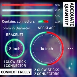 Libima 600 Pcs Glow Sticks Bulk with 600 Connectors 8 Inch Glow Stick Necklaces Glow Stick Bracelets Bulk Glow in the Dark Party Supplies for Easter Christmas New Year (Red, Green, White)