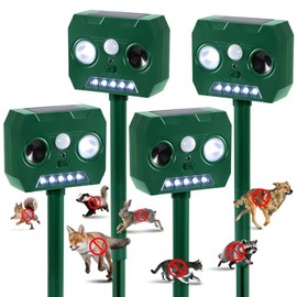 Solar Ultrasonic Animal Repellent Outdoor, 4 Pack Cat Squirrel Raccoon Bird Dog Deer Repellent Devices with PIR Motion Sensor ＆ LED Flash, Waterproof Animal Deterrent for Garden Yard Farm