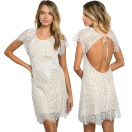 Signature 8 Lace Scoop Neck Dress White Medium NEW