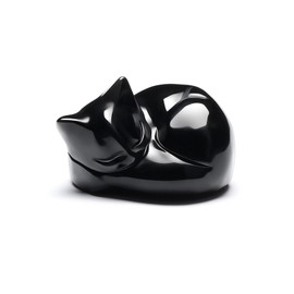 Jovivi Black Obsidian Sleeping Cat Crystal Figurine,1.6" Natural Stone Polished Carved Gemstones Lucky Kitten Statue Sculpture Home Office Desk Decor Cat Gifts for Women Cat Lovers