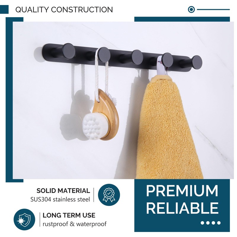 Angle Simple Towel Hook Rack Matte Black, SUS304 Stainless Steel
