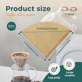 HAPIGO Easy-Dispensing Natural Brown Cone Coffee Filters, V01 Size, 100 Count - Unbleached Paper Filters for Pour Over Brewing, Compatible with Chemex, Hario V60 & More，Box for Easy Use & Tidy Storage