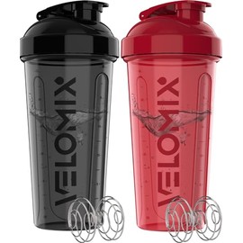 VELOMIX -2 Pack- 28 oz Protein Shaker Bottles for Protein Mixes - 2x Wire Whisk | Leak Proof Shaker Cups for Protein Shakes and Pre Workout | Protein 