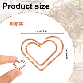 lasuroa 100pcs Heart Shaped Paper Clips, Small Cute Metal Love Heart Decorative Paperclips for Office School Notes Documents Scrapbooking Wedding Decor & Craft Projects (Gold, Rose Gold)