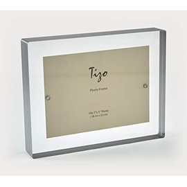 Tizo 5" X 7" Lucite Crystal Clear Photo Frame, Silver Border