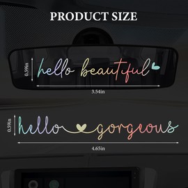 FALVFUN Hello Beautiful Car Rearview Mirror Decal, 2PCS Cute Waterproof Vehicle Rear View Mirror Sticker, Automotive Interior Decoration Accessories, Universal for SUV Sedan Truck (Multicolored)