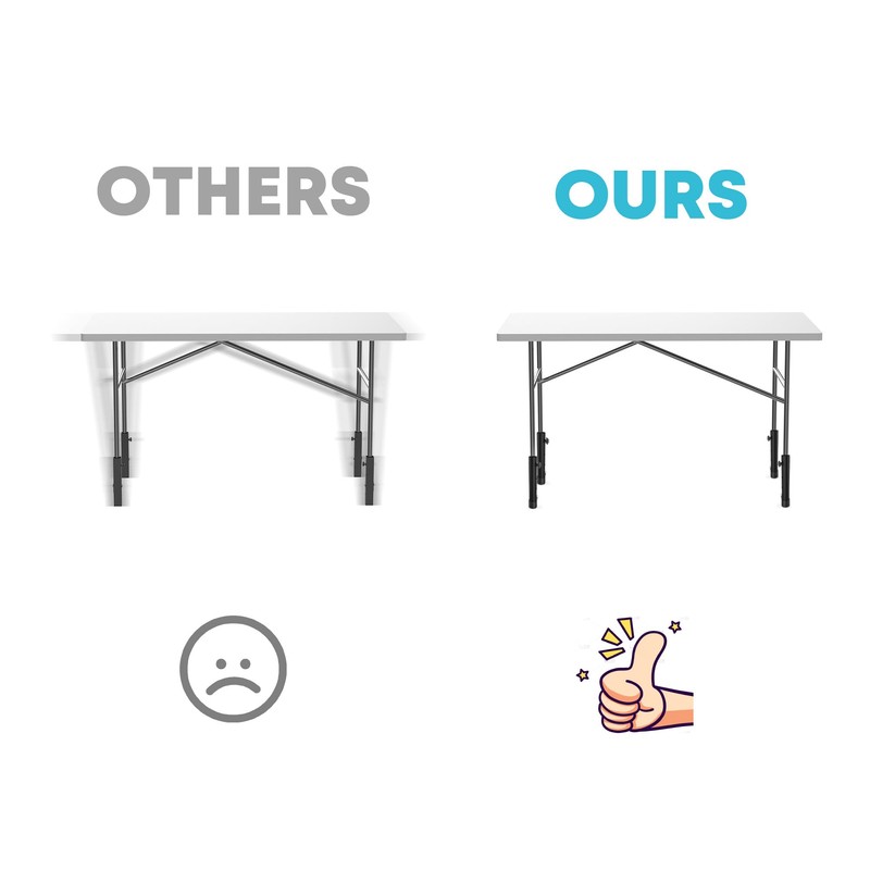 3-LEVEL Adjustable Table Leg Risers, Highly Durable Steel Folding Table