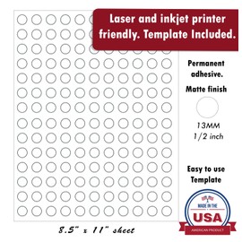 White Round Labels 1/2 inch + Bonus Colored Labels - Value Pack - White Coding Label 13mm Produce Excellent Results with Laser or Inkjet Printer Template Included! 1010 Pack