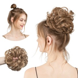 SARLA Messy Hair Bun Hair Piece for Womens Synthetic Hair Buns Extension Scrunchies Hairpieces Ponytail Hair Extensions Brown Blonde