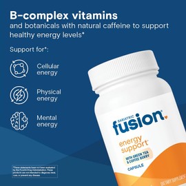Bariatric Fusion B Vitamins for Energy Support | B-Complex with 70mg Natural Caffiene | Vegan Capsules | Bariatric Vitamins for Women and Men | Gluten, Dairy and Soy Free | Non-GMO | 60 Count