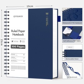 EMSHOI B5 Notebook, College Pad B5 Lined, Notepad 300 Pages / 150 Sheets for Writing, 100 GSM Paper, PVC Hard Cover, for Work, Office, School, 19 x 25 cm, Blue