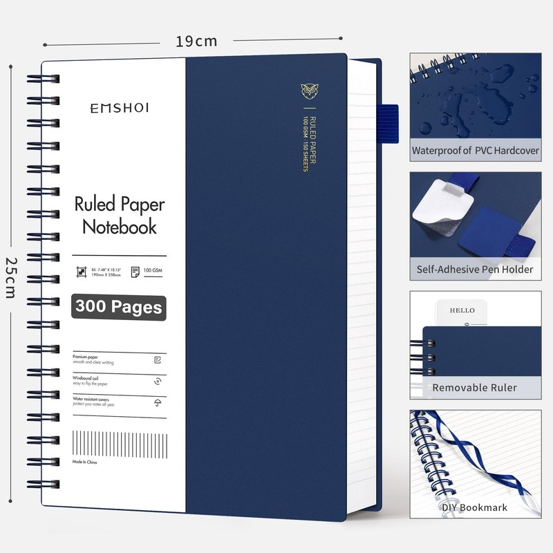 EMSHOI B5 Notebook, College Pad B5 Lined, Notepad 300 Pages
