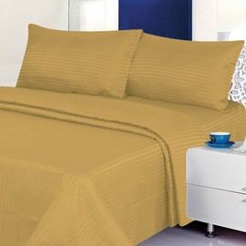 CrystalTowels Microfiber Bed Sheets Set - 4-Piece Soft Sheet Set, Stripe Pattern w/Sateen Finish, Queen Size Sheets Deep Pocket Set - Gold