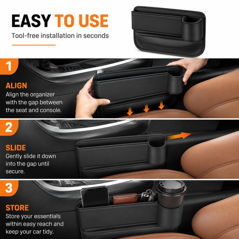Car Seat Gap Organizer with Cup Holder – PU Leather