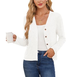 CZYINXIAN Women's Casual Long Sleeve Open Front Cardigan Trendy Solid Cropped Cardigans with Pockets(White, XX-Large)