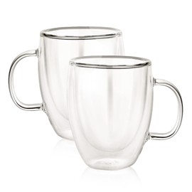 Furmaware 12 Oz Insulated Glass Mugs – Double Wall Coffee Mugs for Tea, Cappuccino, Iced Coffee, Latte, Hot Beverages – Microwave & Dishwasher Safe, Set of 2