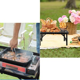 YIDINGDA Folding Grill Table, Height Adjustable Aluminum Table,Portable Grill Table for Outdoor Camping, Picnic, Patio, Dining, BBQ, Party, Black, 23.6×15.7 inch