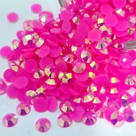 MajorCrafts 3000pcs 3mm ss12 Jelly AB Flat Back Round 14 Facets Resin Rhinestones Arts and Crafts Embellishment Gems (Bright Pink AB C74)