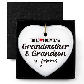 Best Grandma Gifts from Grandson, The Love Between A Grandmother and Grandson is Forever, Ornament Keepsake Sign Heart Plaque Gift for Grandma, Birthday Christmas for Grandma