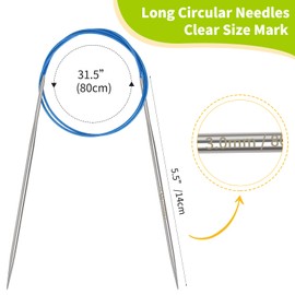 Coopay Rundstricknadeln 3,0mm, Stricknadeln Rundstricknadel 80cm aus Edelstahl mit Flexiblem Kabel, feste Metall-Rundstricknadel für Dicke & Feine Wolle Stricken Socken, Pullover, Handschuhe, Schal