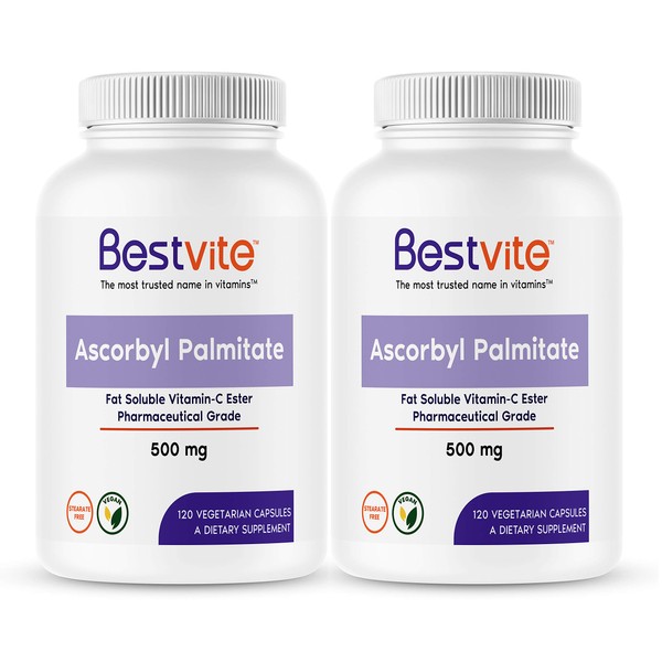 Ascorbyl Palmitate 500mg (240 Vegetarian Capsules) (2-Pack) - No Stearates - No Fillers - No Flow Agents