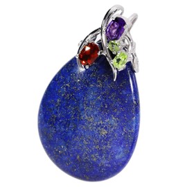 Shinjuku Gin no Kura Lapis Lazuli Silver 925 Pendant Top, Drops, 4 Types of Natural Stones, December, Amethyst, Garnet, Peridot, Power Stone, Sterling Silver, Lapis Lazuli, Amethyst, Peridot, Garnet