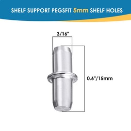 LICQIC 16 Pcs Shelf Pins, Metal Shelf Support Pegs for 5 mm Hole, Shelf Brackets for Cupboard Cabinet Furniture Kitchen Wardrobe Shelves, Style 1, Fits 5 mm Hole