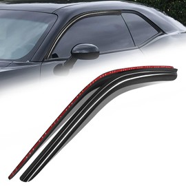 Auto Dynasty 2Pcs Carbon Fiber Pattern Window Visors Compatible with 2008-2018 Dodge Challenger, Tape-On Front Window Deflectors, Glossy Dark Smoke