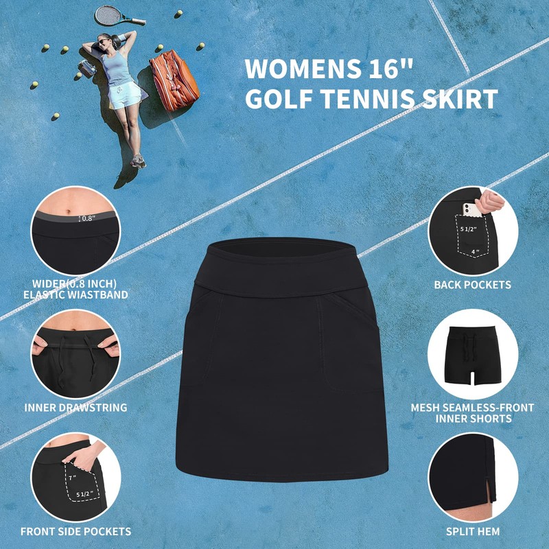 MOTEEPI 16 Inch Golf Skirt for Women Tennis Skirt with