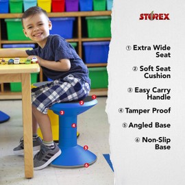 Storex Wiggle Stool – Active Flexible Seating for Classroom and Home Study, Adjustable 12-18 Inch Height, Blue (00301A01C)