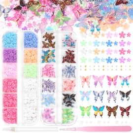 Flower Butterfly 3D Nail Charms Color Variety Flower Butterlfy Acrylic Nail Art Charms, Floral Nails Gems Colorful Flowers Spring Summer Acrylic Nails Supplies