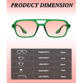 XITUADDA Square Sunglasses for Women Men Vintage Classic 70s Rectangular Sunglasses UV400 Protection, Green / Pink